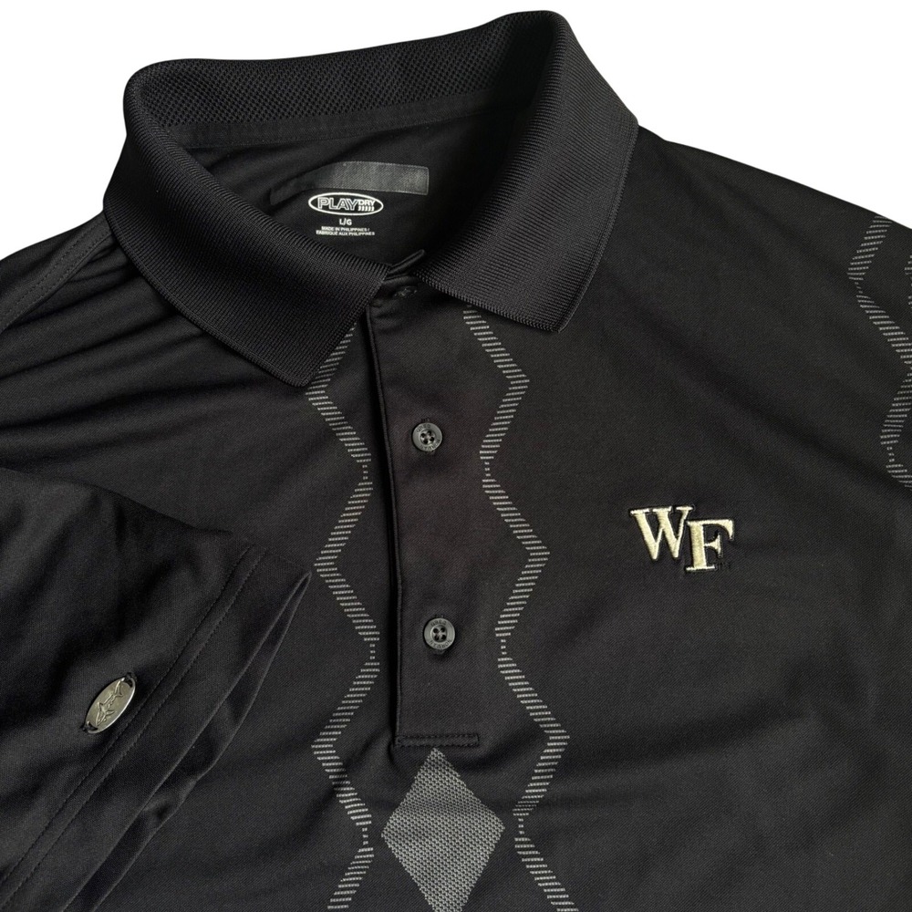 Wake Forest Greg Norman Polo Shirt Mens L Black WF Play Dry Golf Short Slv